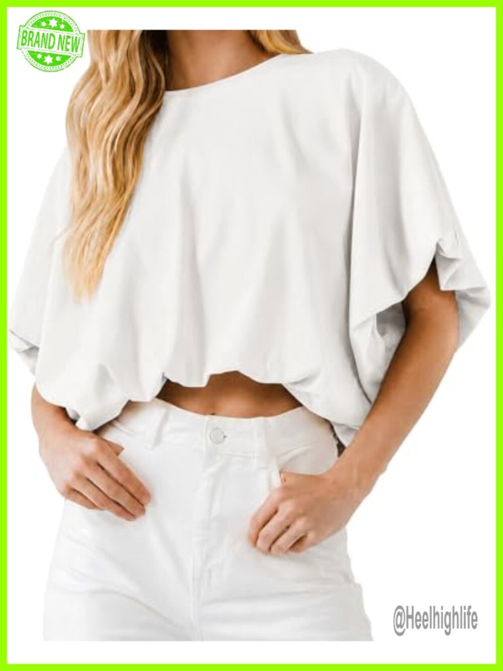Women's Bubble Hem Crop Top Short Sleeve Crewneck Loose Fit Casual Tee